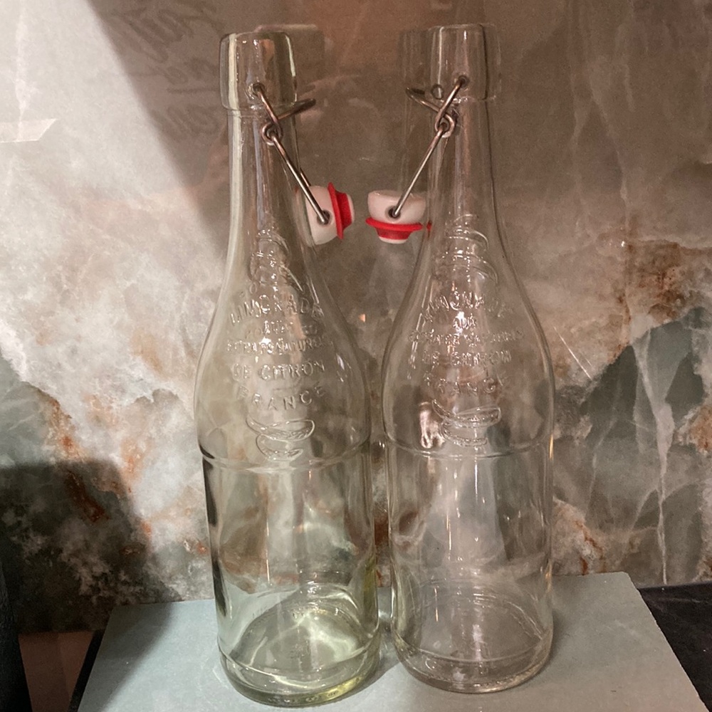 Set of 2 vintage, swing top glass,  France Limonade bottles.